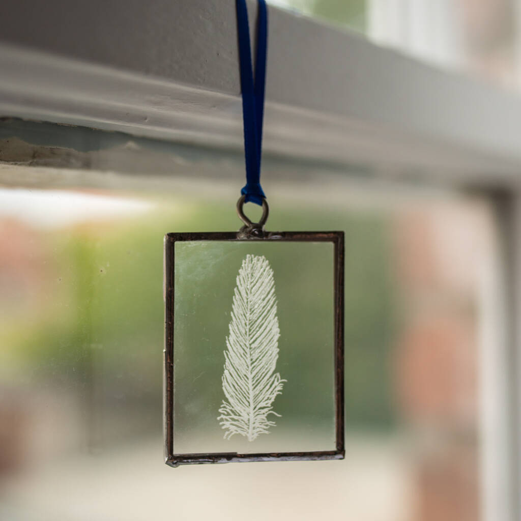 Feather Hand Engraved Glass Hanging Decoration, 1 of 7