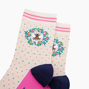 Bee Floral Wreath Bamboo Socks In Cream, 2 of 4