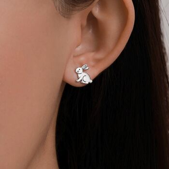 Sterling Silver Rabbit Stud Earrings, 7 of 12