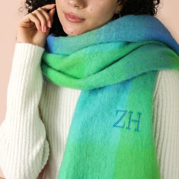 Personalised Green And Blue Check Winter Scarf, 3 of 5