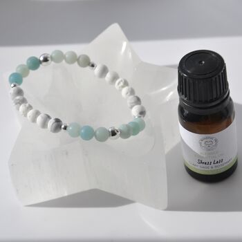 Anxiety Amazonite And White Howlite Crystal Diffuser Bracelet With Essential Oils Gift, 3 of 7
