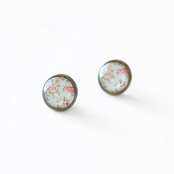 Mint And Pink Rose Earrings, 3 of 7