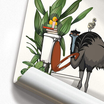 Emu Using The Toilet, Funny Bathroom Poster Art, 6 of 7