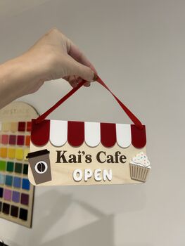 Personalised Wooden Play Kitchen Market Shop Sign Montessori Pretend Play Accessory, 6 of 6