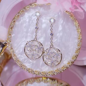 Monaco D’or Gold Pavé Crystal Snowflake Charm Earrings, 2 of 3