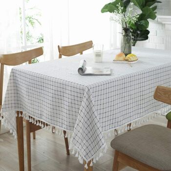 White Plaid Cotton Linen Square Table Cloth, 4 of 7