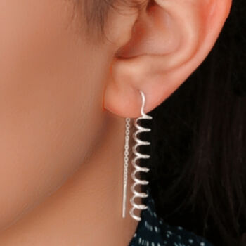 Threader Coil Sterling Silver Earrings, 4 of 5