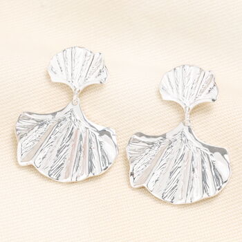 Stainless Steel Ginkgo Drop Earrings In Silver Plating, 2 of 4