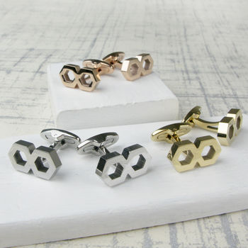 Geometric Infinity Cufflinks Silver Rose Or Gold Colour, 2 of 6