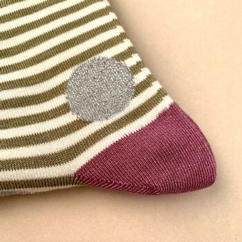 Bamboo Sparkle, Spots And Stripes Socks In Olive, 3 of 3