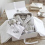 Personalised Grey Baby Gown And White Elephant Comforter Set, thumbnail 3 of 11