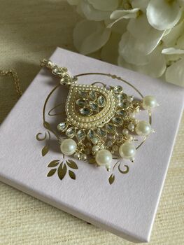 Gold Plated Kundan And Pearl Tikka Headpiece, 2 of 7