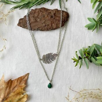 Stone Silver Plated Boho Leaf Layered Collar Necklace, 4 of 4