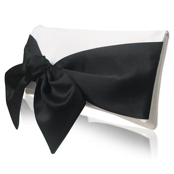 Ivory And Black Satin Bow Bridal Clutch Handbag Hope, 3 of 7