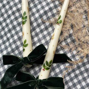 Hand Painted Ivory Holly Candles, 2 of 4
