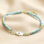 Hamsa Hand Teal Heishi Beaded Anklet In Gold, thumbnail 1 of 2