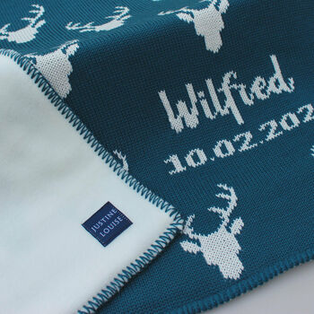 Personalised Knitted Stag Baby Blanket, 2 of 12