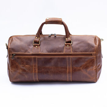 Oiled Leather Travel Duffle Bag Holdall Brown, 4 of 8