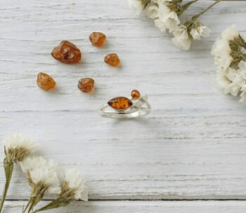 Handmade Sterling Silver And Baltic Amber Double Stone Leaf Ring, 3 of 3