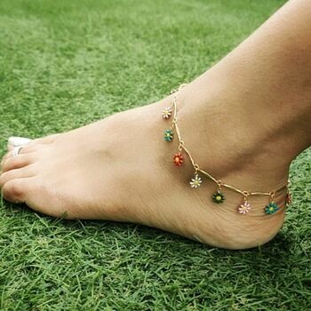 Colourful Rainbow Sun Flower Charms Summer Anklet, 5 of 5