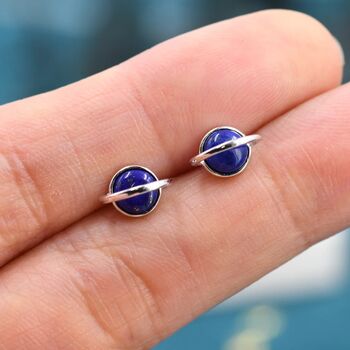 Genuine Blue Lapis Lazuli Planet Stud Earrings, 5 of 11