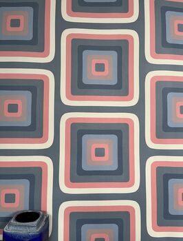 Retro Square Wallpaper Denim / Coral, 7 of 8
