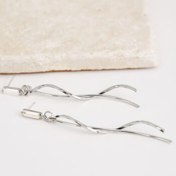 Long Drop Wavy Rod Crystal Earrings, 2 of 3