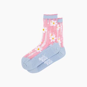 Daisy Stripes Combed Cotton Sheer Pop Socks In Blue/Pink, 3 of 4