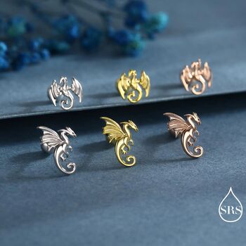 Mismatched Dragon Screw Back Earrings In Sterling Silver, 6 of 11