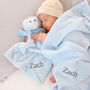 Personalised Blue Waffle Blanket And Lion Comforter Set, thumbnail 1 of 10