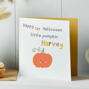 Personalised First Halloween Pumpkin Greeting Card, 3 of 3