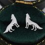 Howling Wolf Stud Earrings In Sterling Silver, thumbnail 1 of 12