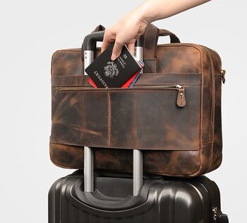 Genuine Leather Briefcase With Luggage Strap Brown, 9 of 9