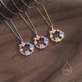 Forget Me Not And Butterfly Wreath Necklace, 5 of 11
