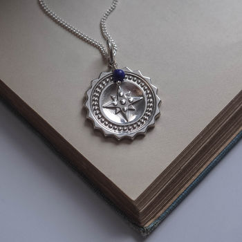 Compass Grande With Lapis Necklace In Silver Or Gold, 5 of 7