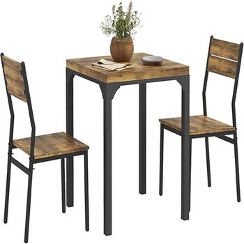 Three Pieces Compact Dining Table Two Chairs Set Wooden, 6 of 12