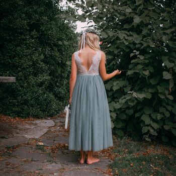 Sage Green Bohemian Sleeveless Flower Girl Dress, 3 of 10