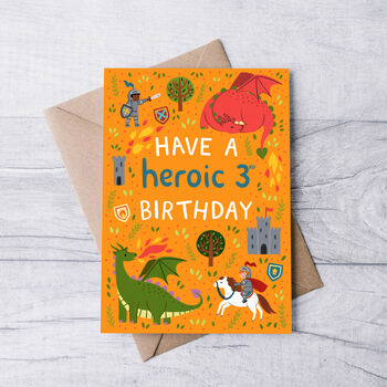 Any Age Heroes And Dragons Birthday Card, Boys Age Birthday Card, Kids, 2 of 7