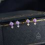 Sterling Silver Tiny Purple Opal And Cz Stud Earrings, thumbnail 3 of 11