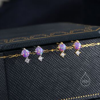 Sterling Silver Tiny Purple Opal And Cz Stud Earrings, 3 of 11