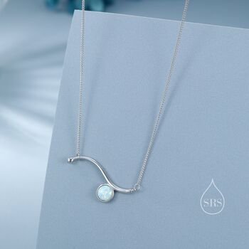 Sterling Silver Opal Wave Pendant Necklace, 4 of 12