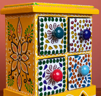 Four Drawer Yellow Mosaic Wooden Spice Box, 2 of 5