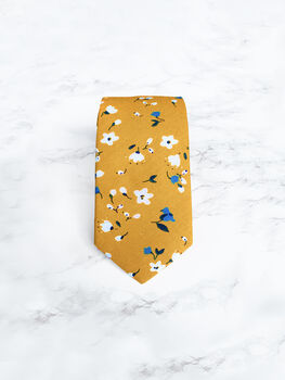 Wedding Handmade 100% Cotton Floral Print Tie In Yellow, 3 of 10