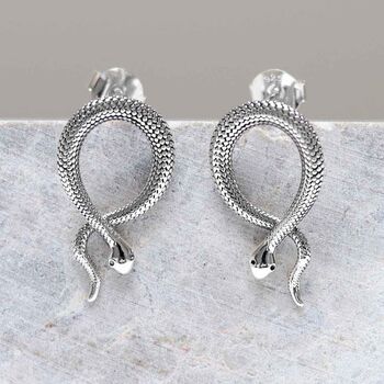 Sterling Silver Snake Stud Earrings, 3 of 4