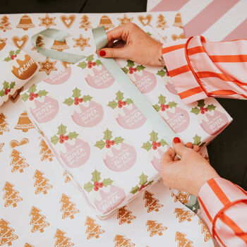 Personalised Christmas Pudding Wrapping Paper, 2 of 4