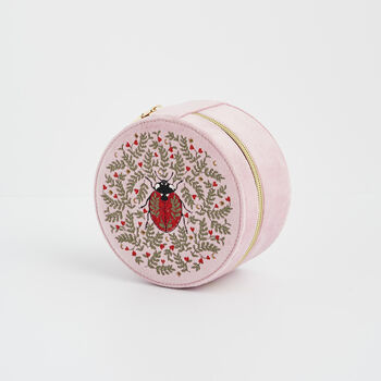 Pink Ladybird Velvet Embroidered Circle Jewellery Box, 6 of 6
