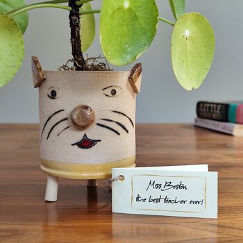 Personalised Teacher Gift Pencil Pot Planter Cat, 2 of 6