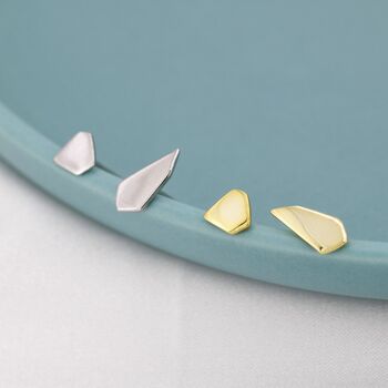 Sterling Silver Asymmetric Polygon Stud Earrings, 2 of 12