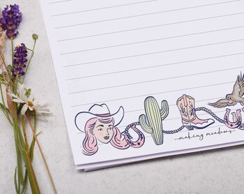 A5 Personalised Letter Writing Paper Pink Cowgirl Rodeo Design, 2 of 6