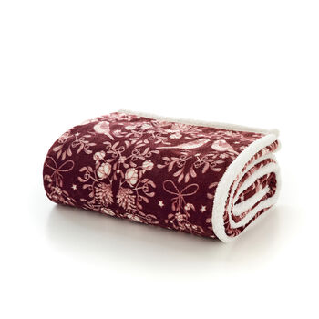 Winter Birds Burgundy Throw, Cosy Flannel With Sherpa Fleece Reverse 140x180cm 41034200, 2 of 3